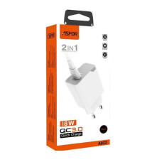 Мережевий зарядний пристрій Aspor A822 Fast Charger (18W QC3.0 1USB/3A) + USB кабель Type-C- білий