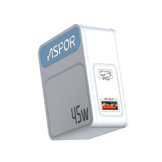 Мережевий зарядний пристрій Aspor A839 45W PD QC (UCB C+A)- білий