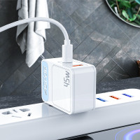 Сетевое зарядное устройство Aspor A839 45W PD QC (UCB C+A) 2в1 Type-C + Type-C- белый