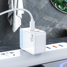 Мережевий зарядний пристрій Aspor A839 45W PD QC (UCB C+A) 2в1 Type-C + Type-C- білий