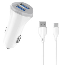 Автомобільний зарядний пристрій Aspor A903 (2USB/3.4A) + USB кабель Micro- білий