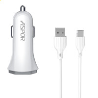 Автомобільний зарядний пристрій Aspor A903 (2USB/3.4A) + USB кабель Micro- білий