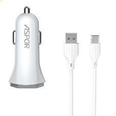 Автомобільний зарядний пристрій Aspor A903 (2USB/3.4A) + USB кабель Micro- білий