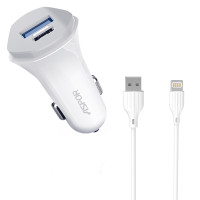 Автомобільний зарядний пристрій Aspor A903 (2USB/3.4A) + USB кабель Lightning- білий