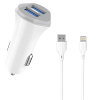 Автомобільний зарядний пристрій Aspor A903 (2USB/3.4A) + USB кабель Lightning- білий