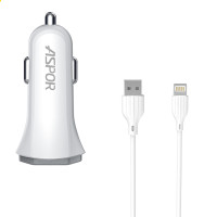 Автомобільний зарядний пристрій Aspor A903 (2USB/3.4A) + USB кабель Lightning- білий