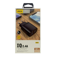 Мережевий зарядний пристрій Aspor A811 (2USB/2.4A) + кабель USB – Lightning- чорний
