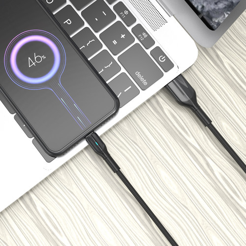 Кабель Aspor AC-08 Nylon LED USB – Micro (3A/1м)- чорний