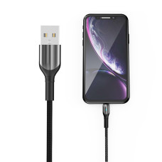 Кабель Aspor AC-09 Nylon LED USB – Lightning (3A/1м)- чорний