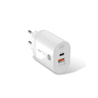 Сетевое зарядное устройство Aspor PD002 Premium Series (USB-C/USB QC 3.0/PD 20W) + кабель USB – Type-C- белый