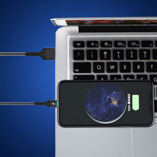 Кабель Aspor A179 Nylon LED USB – Lightning (2.4A/1м)- темно-синій