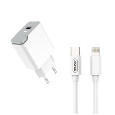 Мережевий зарядний пристрій Aspor A825 PD QC3.0 (20W PD) + кабель Type-C – Lightning- білий
