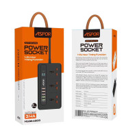 Мережевий фільтр-подовжувач Aspor A503 Auto Max (5USB/3.4A/2м)- білий
