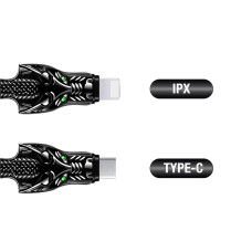 Кабель Aspor A196 Dragon Nylon LED USB – Lightning (2.4A/1м)- чорний