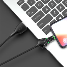 Кабель Aspor A196 Dragon Nylon LED USB – Lightning (2.4A/1м)- чорний
