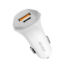 Автомобільний зарядний пристрій Aspor A906 PD (USB-C/3A/20W) + кабель Type-C – Type-C- білий