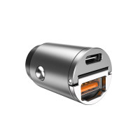 Автомобільний зарядний пристрій Aspor A908 Mini Metal (USB/USB-C/4.8A/30W)- графітовий