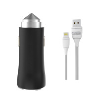 Автомобільний зарядний пристрій Aspor A918 Metal LED (2USB/3.4A) + кабель USB – Lightning- чорний