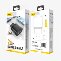 Мережевий зарядний пристрій Aspor A811 (2USB/2.4A)- чорний