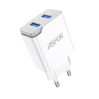 Мережевий зарядний пристрій Aspor A823 Fast Charger (2USB/2.4A)- білий