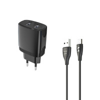 Мережевий зарядний пристрій Aspor A811 (2USB/2.4A) + USB кабель Micro- чорний