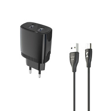 Мережевий зарядний пристрій Aspor A811 (2USB/2.4A) + USB кабель Micro- чорний
