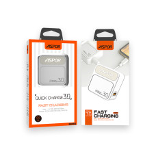 Мережевий зарядний пристрій Aspor A828 Fast Charger (18W QC3.0 1USB/3A)- білий