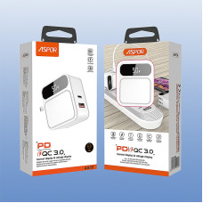 Мережевий зарядний пристрій Aspor A835 PD (USB/USB-C/3A)- білий