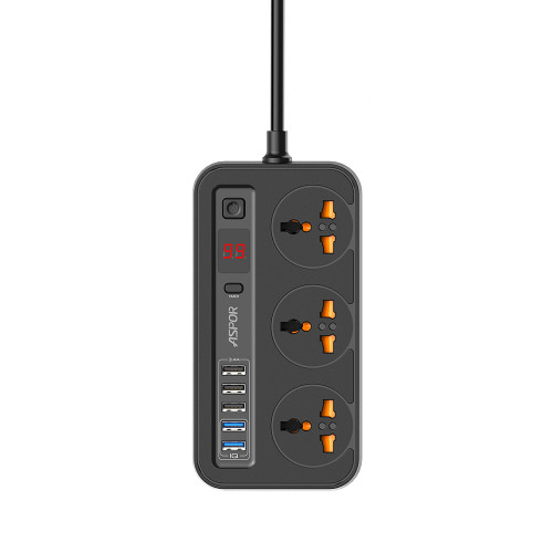 Мережевий фільтр-подовжувач Aspor A503 Auto Max (5USB/3.4A/2м)- чорний