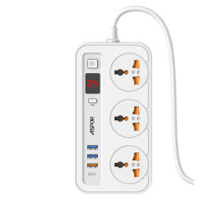 Мережевий фільтр-подовжувач Aspor A505 PD (3USB/USB-C/3A/20W/2м)- білий