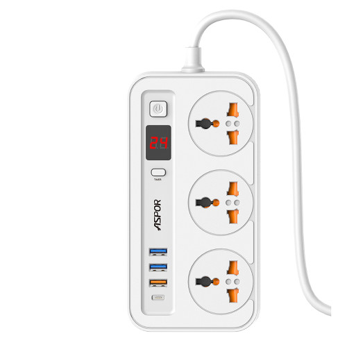 Мережевий фільтр-подовжувач Aspor A505 PD (3USB/USB-C/3A/20W/2м)- білий