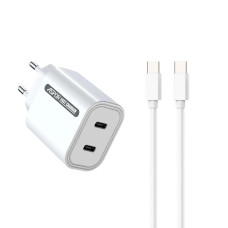 Мережевий зарядний пристрій Aspor A807 (USB-C/USB-C/3A/45W) + кабель Type-C - Type-C- білий