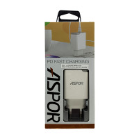 Мережевий зарядний пристрій Aspor A825 PD QC3.0 (20W PD) + USB кабель Type-C - Type-C- білий