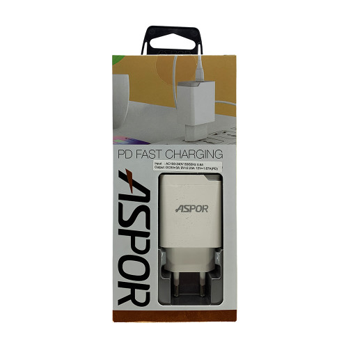 Мережевий зарядний пристрій Aspor A825 PD QC3.0 (20W PD) + USB кабель Type-C - Type-C- білий
