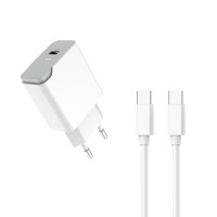 Мережевий зарядний пристрій Aspor A825 PD QC3.0 (20W PD) + USB кабель Type-C - Type-C- білий