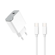 Мережевий зарядний пристрій Aspor A825 PD QC3.0 (20W PD) + USB кабель Type-C - Type-C- білий