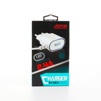 Мережевий зарядний пристрій Aspor A802 Plus (1USB/2.4A) LED + USB кабель Lightning- білий