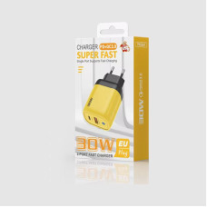 Мережевий зарядний пристрій ADC-PD004 30W (USB/Type-C/3A)- жовтий