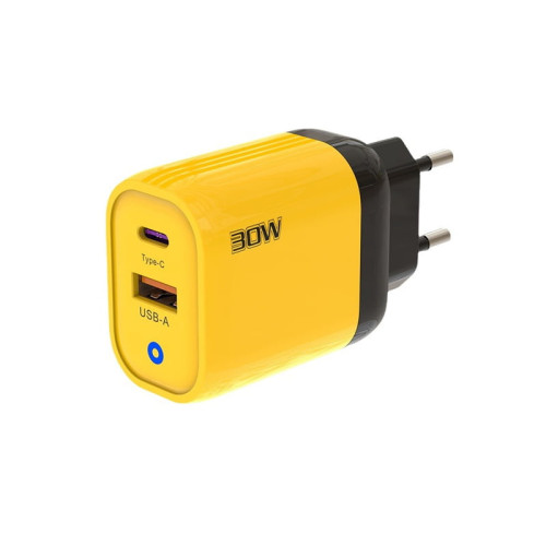 Мережевий зарядний пристрій ADC-PD004 30W (USB/Type-C/3A)- жовтий