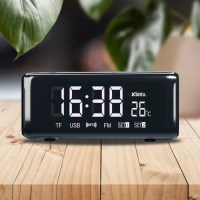Bluetooth колонка TG174 (FM радио, часы, термометр, powerbank)- черный