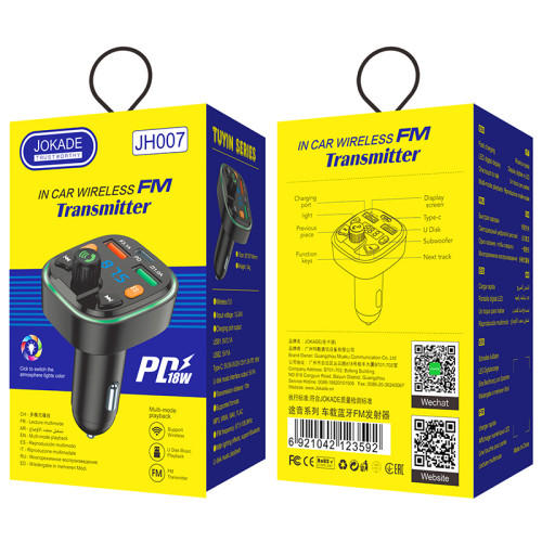 Bluetooth FM модулятор (трансмиттер) Jokade JH007 (PD/18W)- черный