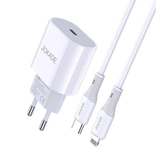 Мережевий зарядний пристрій Jokade JB010 (USB-C/PD25W) + кабель Type-C- Lightning- білий