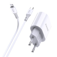 Мережевий зарядний пристрій Jokade JB010 (USB-C/PD25W) + кабель Type-C- Lightning- білий