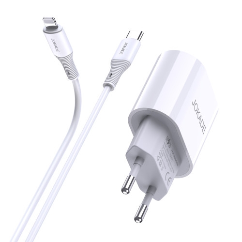 Мережевий зарядний пристрій Jokade JB010 (USB-C/PD25W) + кабель Type-C- Lightning- білий