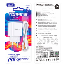 Мережевий зарядний пристрій Jokade JB042 (USB-C/USB/QC18W/PD20W) + кабель Type-C - Type-C- білий