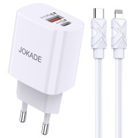 Сетевое зарядное устройство Jokade JB042 (USB-C/USB/QC18W/PD20W) + кабель Type-C - Lightning- белый