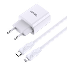 Мережевий зарядний пристрій Jokade JB042 (USB-C/USB/QC18W/PD20W) + кабель Type-C - Lightning- білий