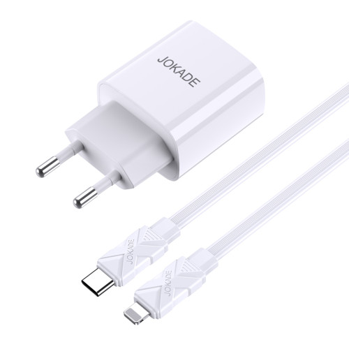 Мережевий зарядний пристрій Jokade JB042 (USB-C/USB/QC18W/PD20W) + кабель Type-C - Lightning- білий