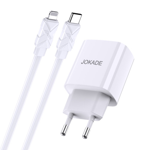 Мережевий зарядний пристрій Jokade JB042 (USB-C/USB/QC18W/PD20W) + кабель Type-C - Lightning- білий