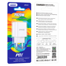 Мережевий зарядний пристрій Jokade JB043 (USB-C/PD20W)- білий